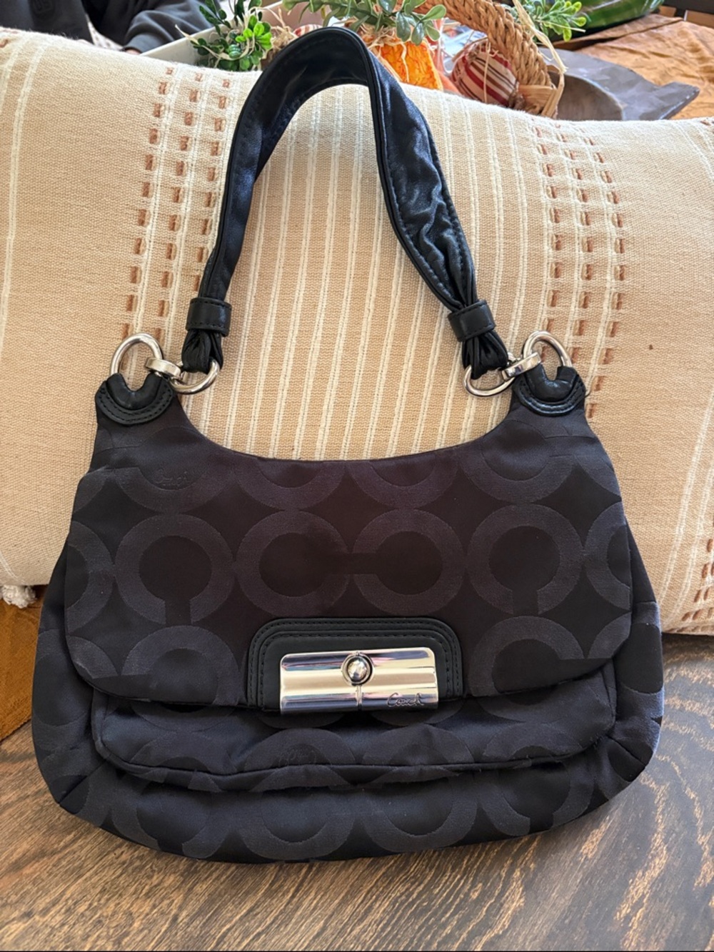 EUC Coach Black Signature Pattern Shoulder Bag